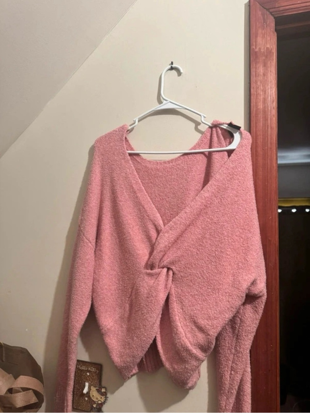 Express Dusty Rose Twist-Front V-Neck Sweater